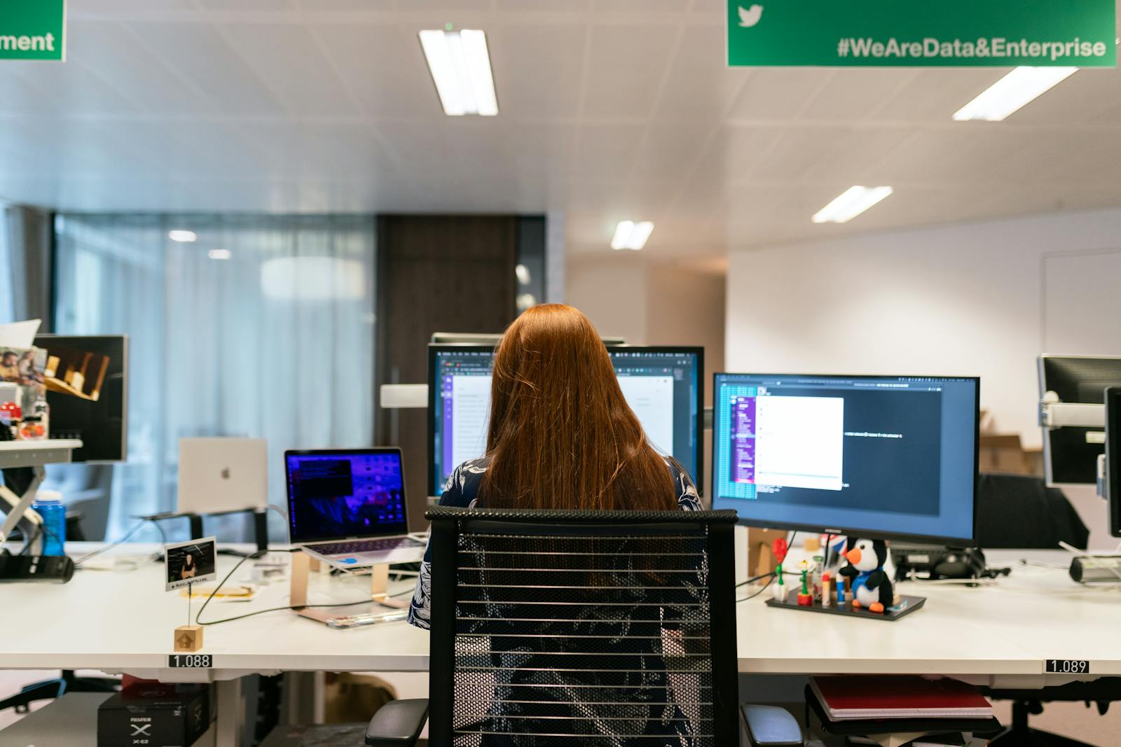 Developer workspace with code on a monitor, illustrating command-line image splitting workflows